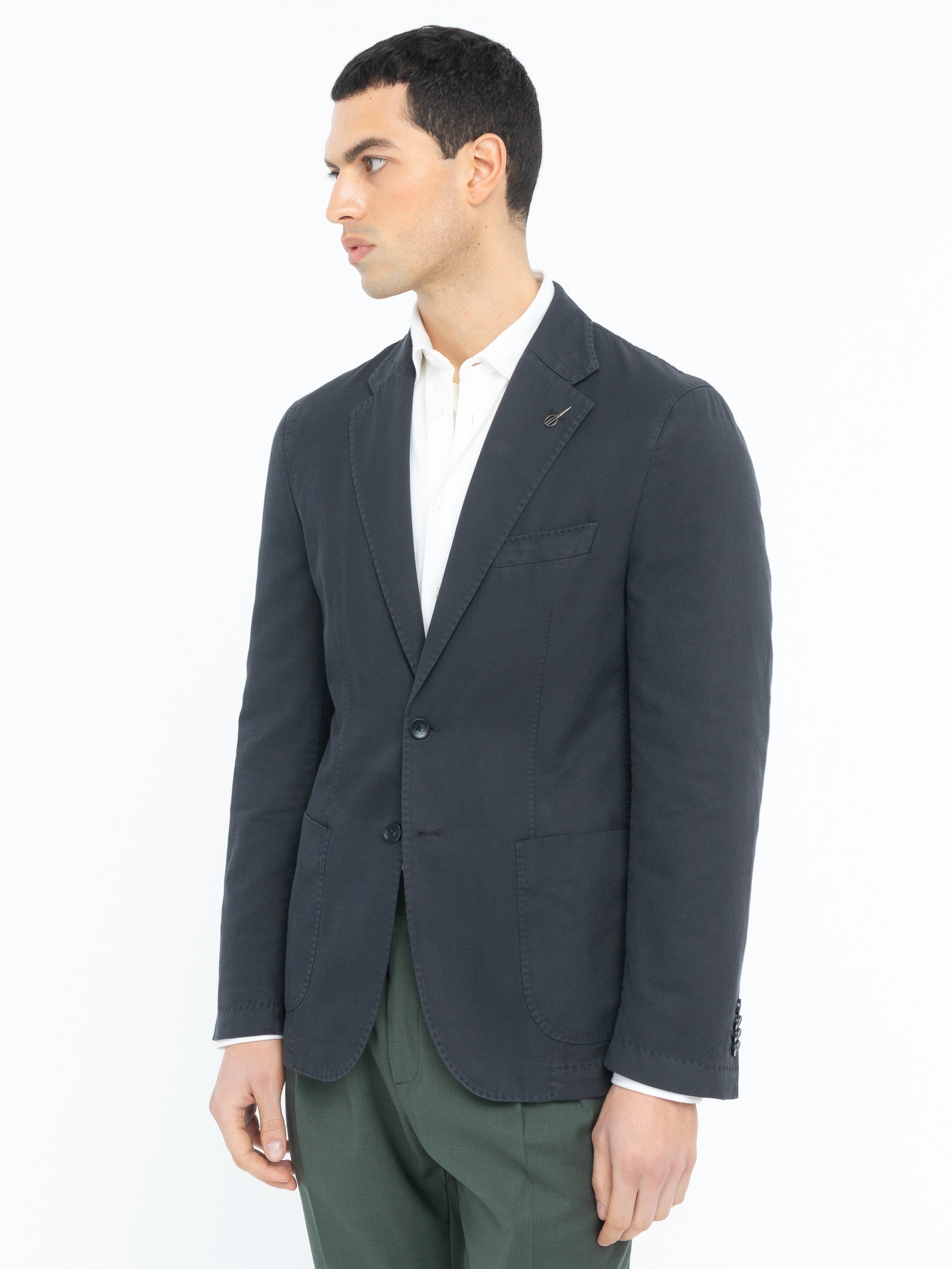 Giacca sfoderata misto cotone lino stretch 44 / BLU