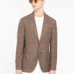 Giacca sfoderata macro check misto lana cotone 44 / MARRONE