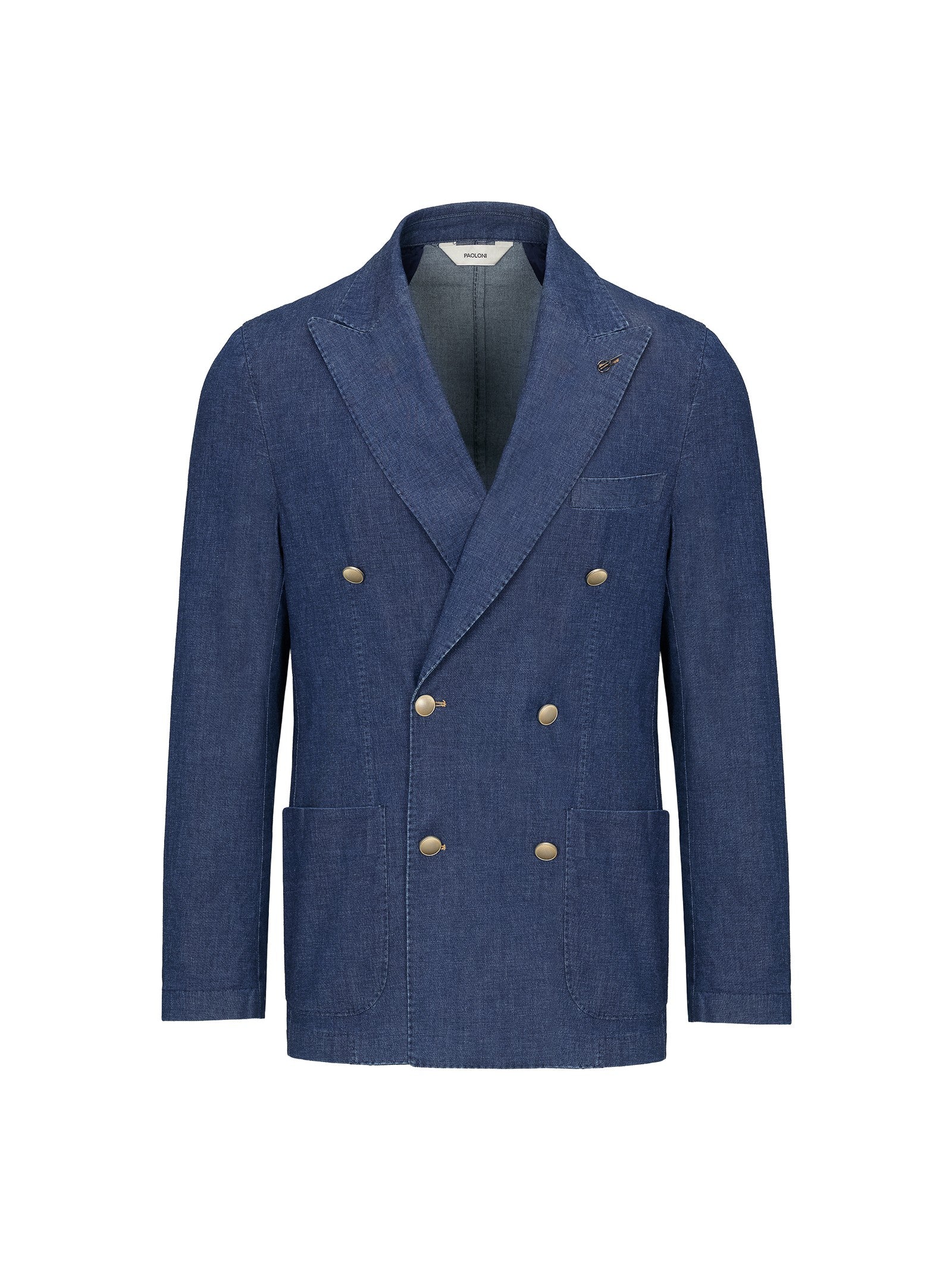 Giacca doppiopetto lavata chambray di cotone stretch 44 / BLU
