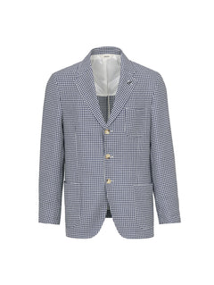 Giacca sfoderata pied de poule lana cotone 44 / BLU