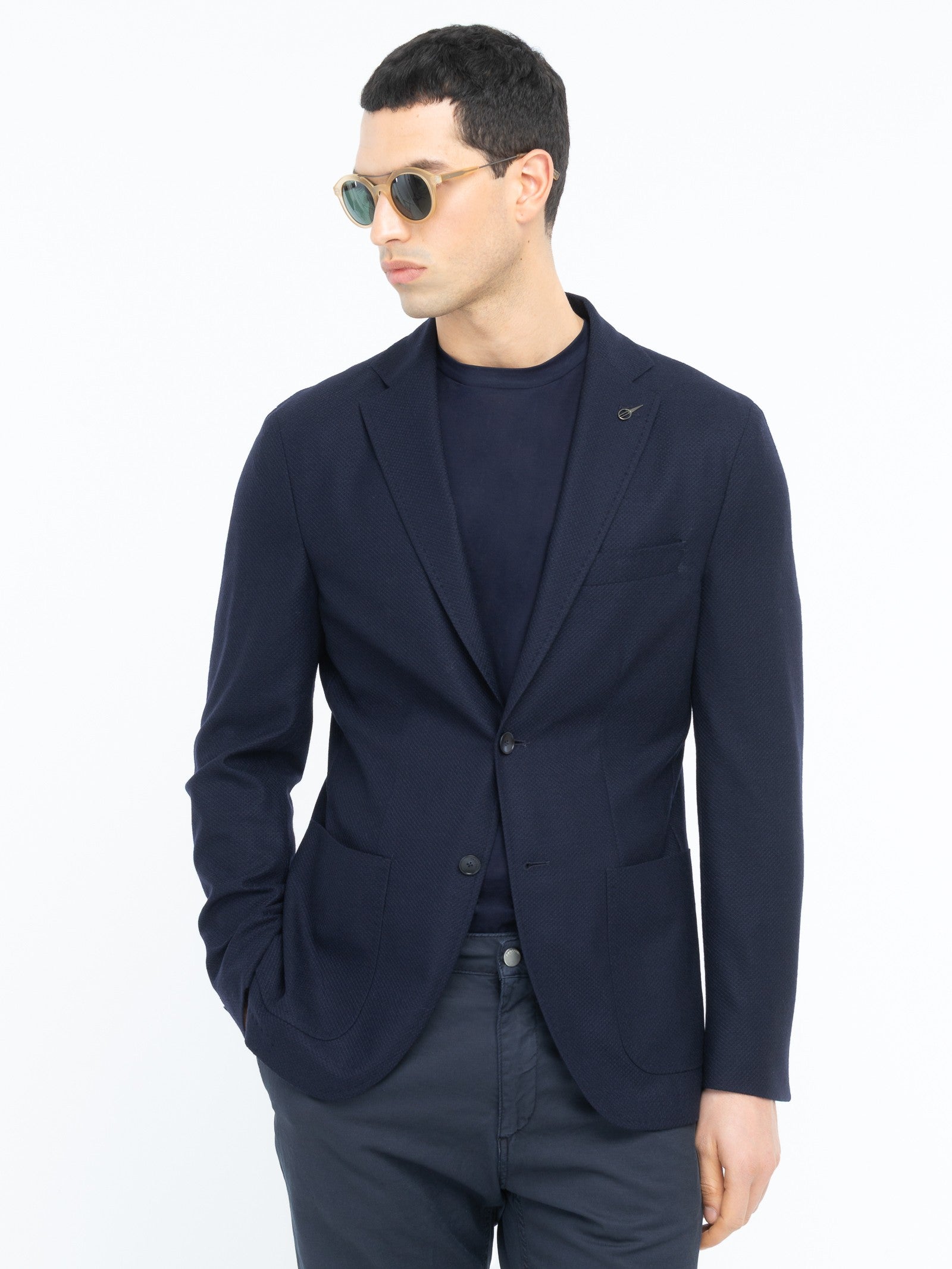 Giacca jersey lavorazione nido d`ape pura lana 44 / BLU
