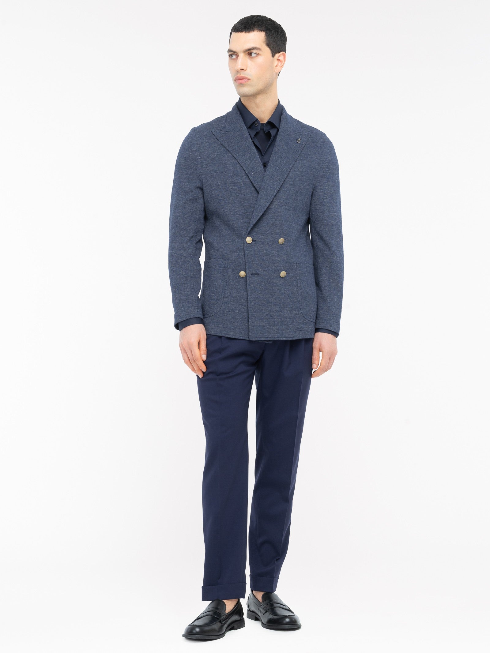 Giacca maglia doppiopetto cotone melangè 44 / BLU