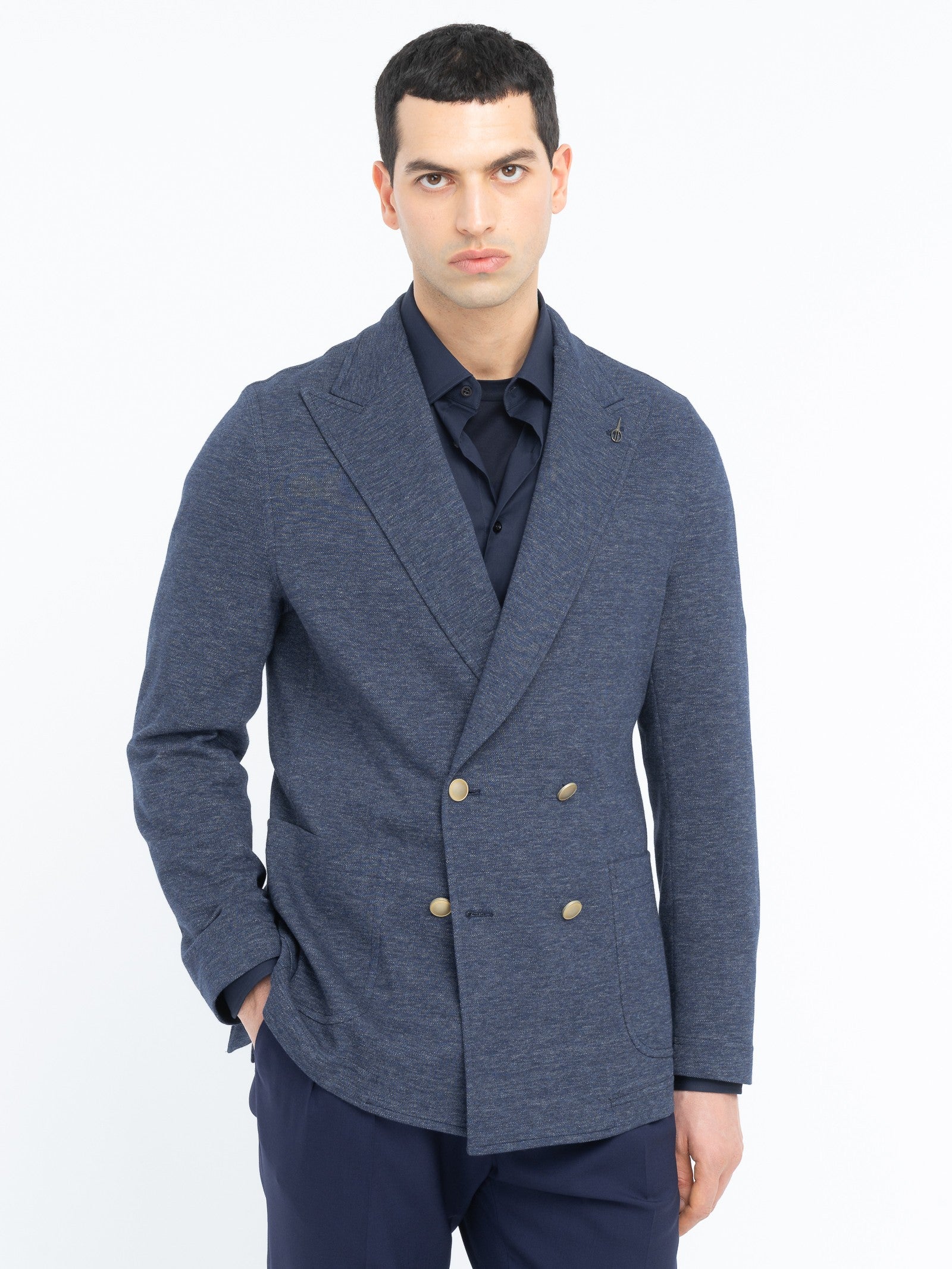 Giacca maglia doppiopetto cotone melangè 44 / BLU