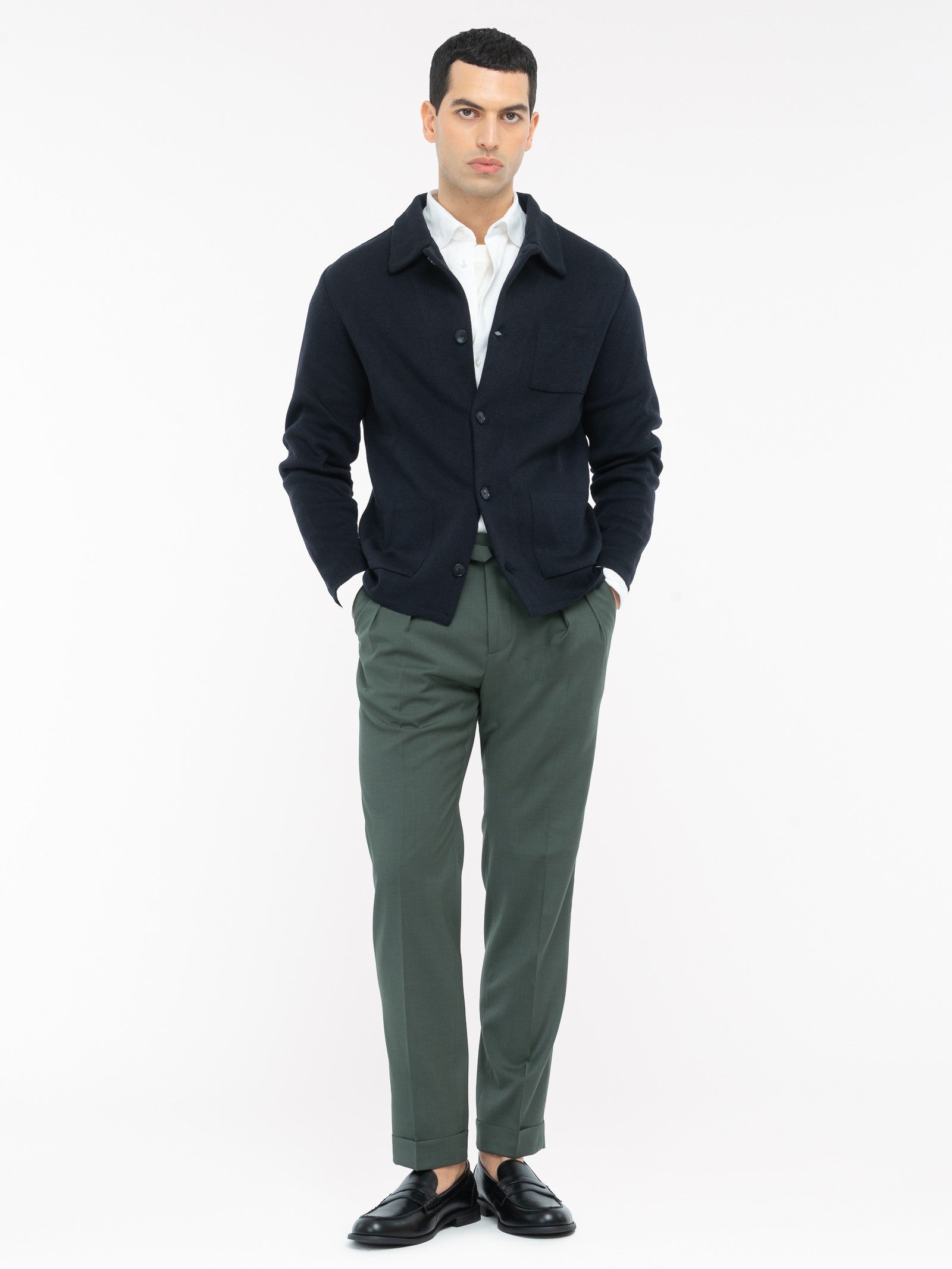 Overshirt in maglia piquet misto lana 44 / BLU
