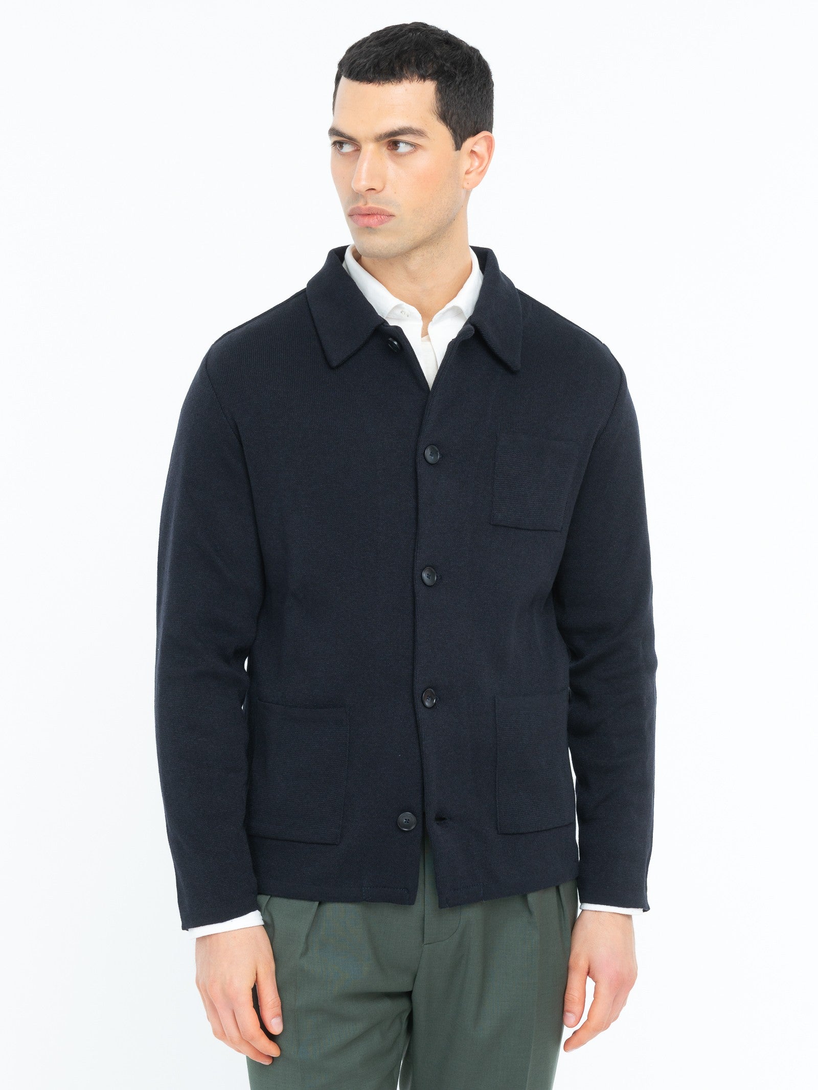 Overshirt in maglia piquet misto lana 44 / BLU