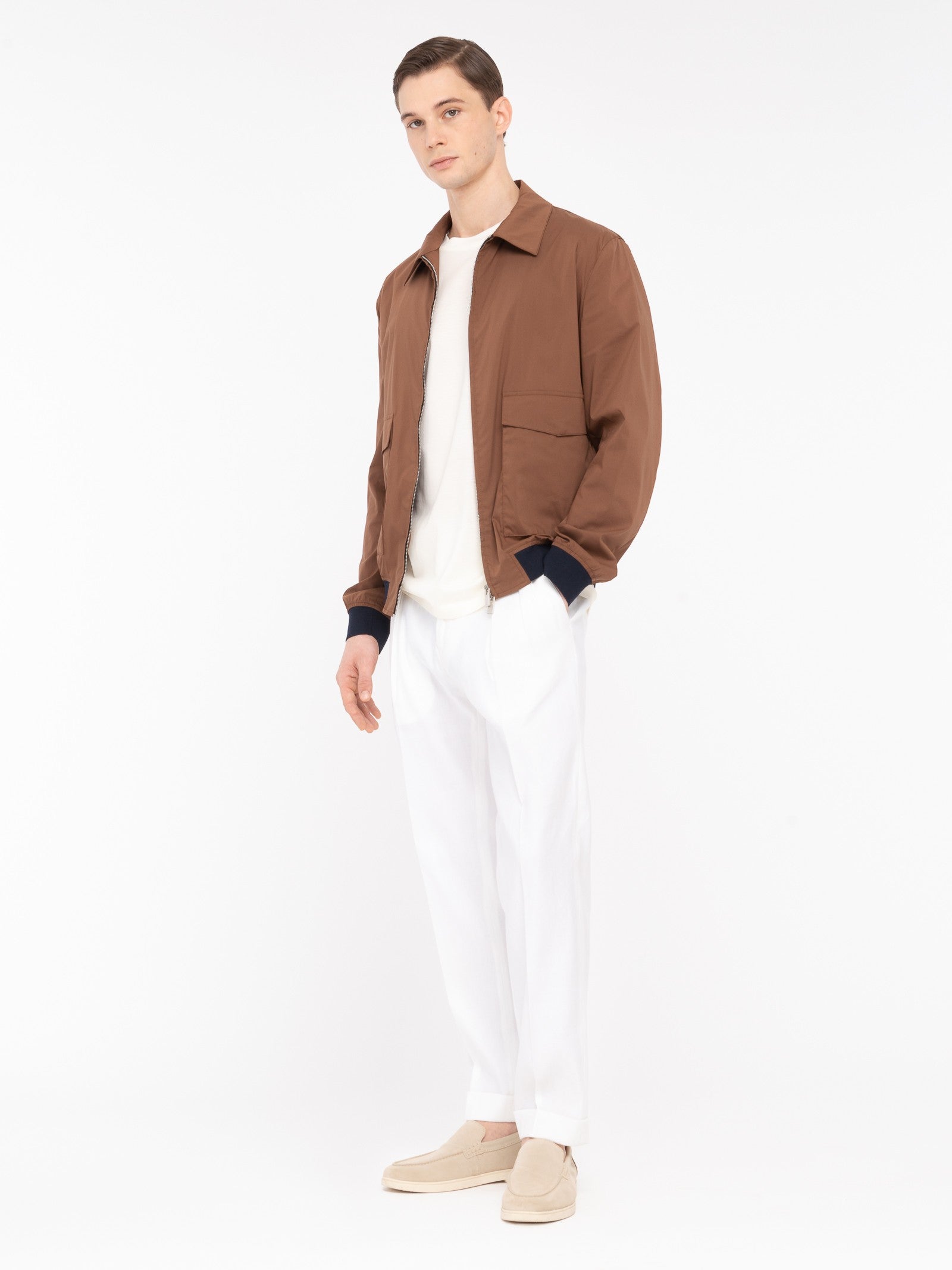 Bomber raso misto cotone stretch 44 / MARRONE