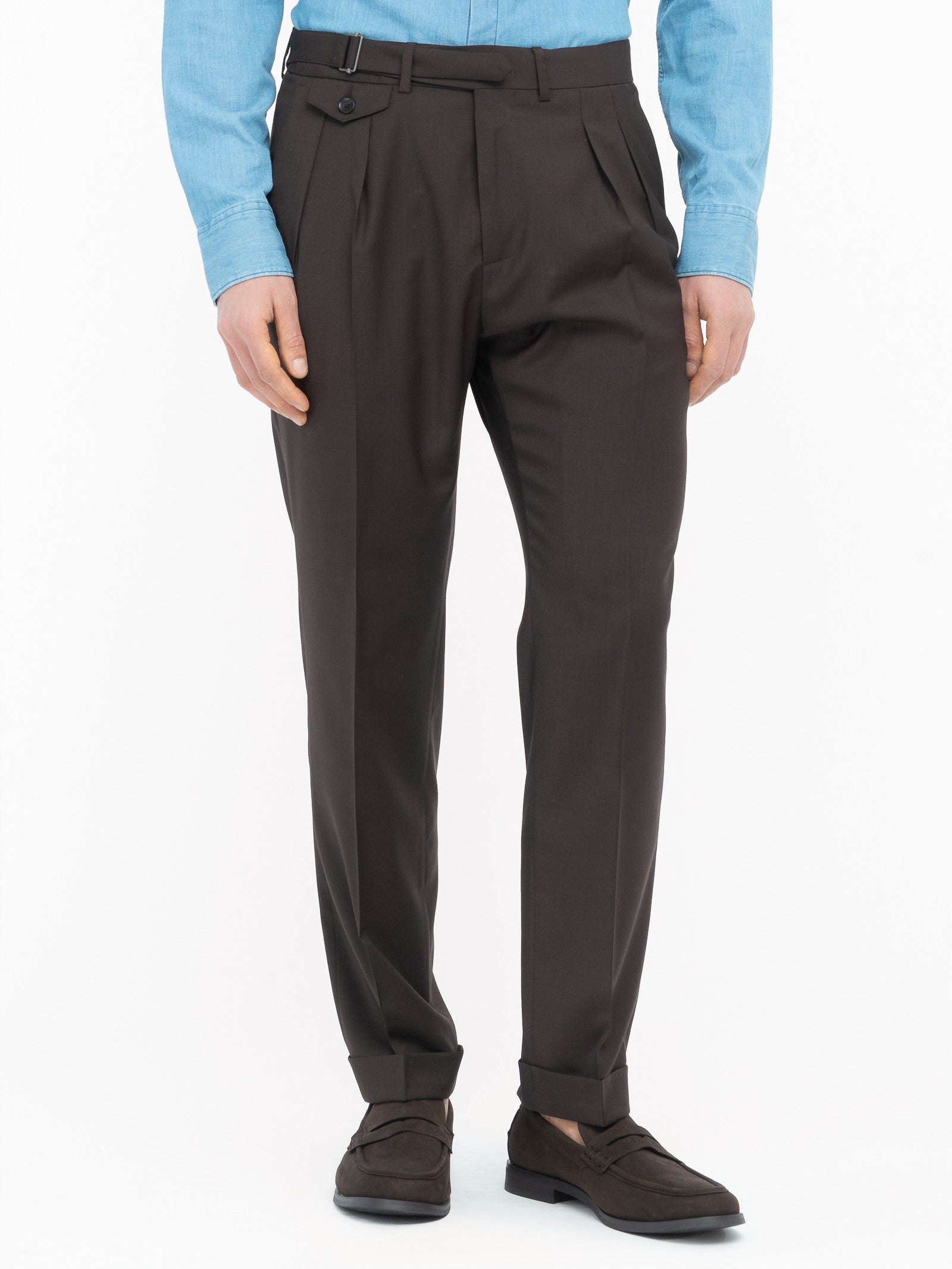 Pantalone doppia pinces fresco di lana stretch 44 / MARRONE