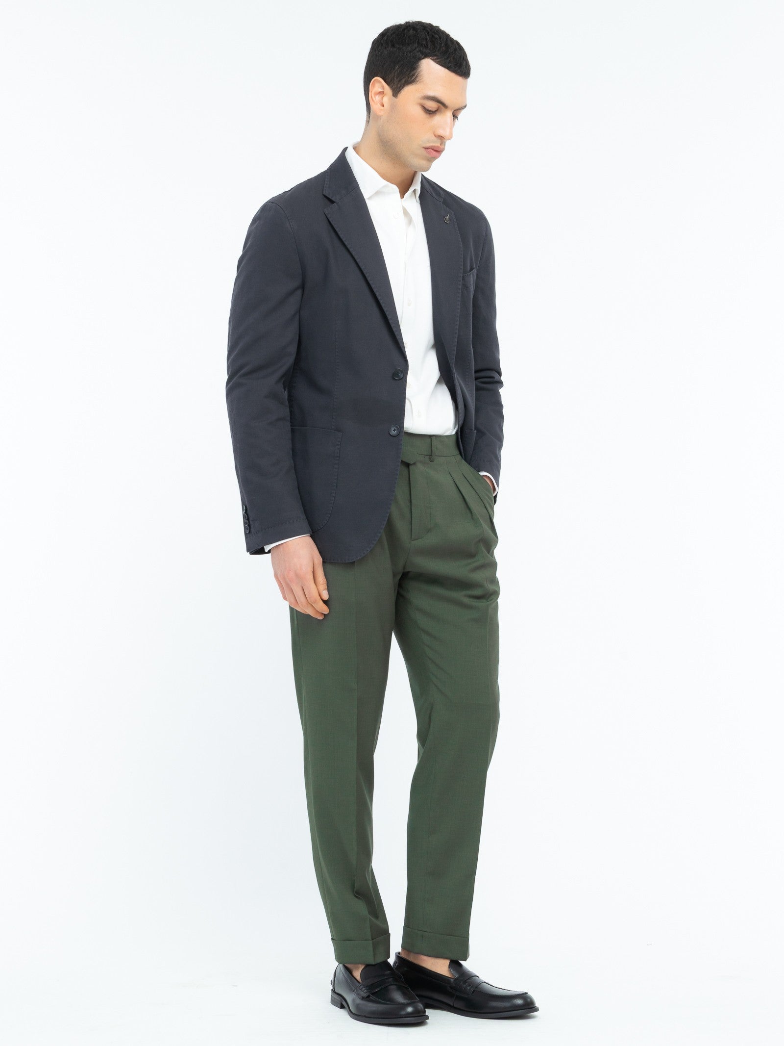 Pantalone doppia pinces fresco di lana stretch 44 / VERDE