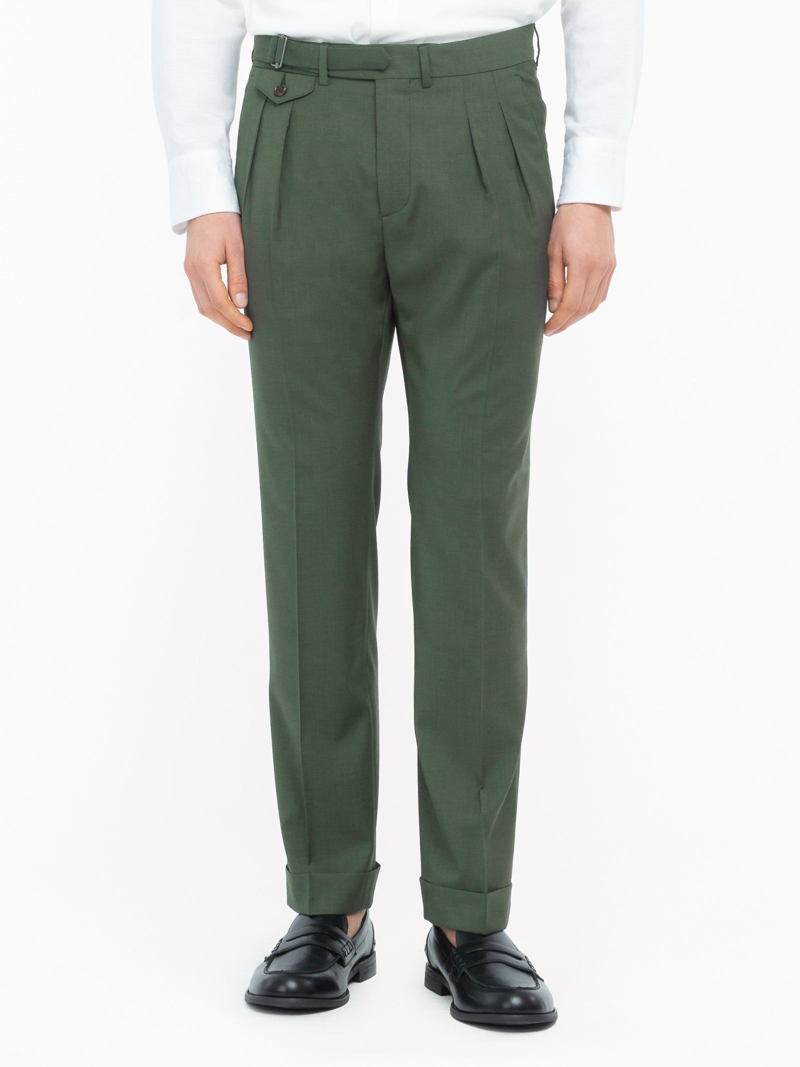 Pantalone doppia pinces fresco di lana stretch 44 / VERDE