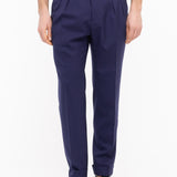 Pantalone doppia pinces fresco di lana stretch 44 / BLU