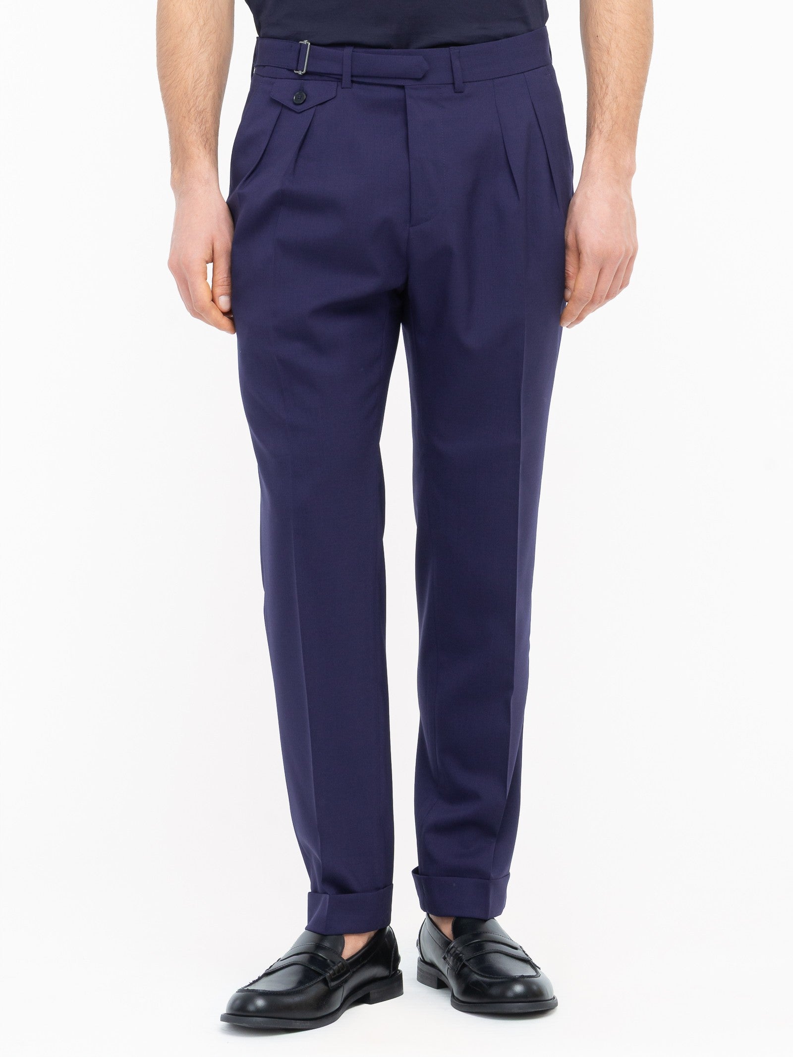 Pantalone doppia pinces fresco di lana stretch 44 / BLU