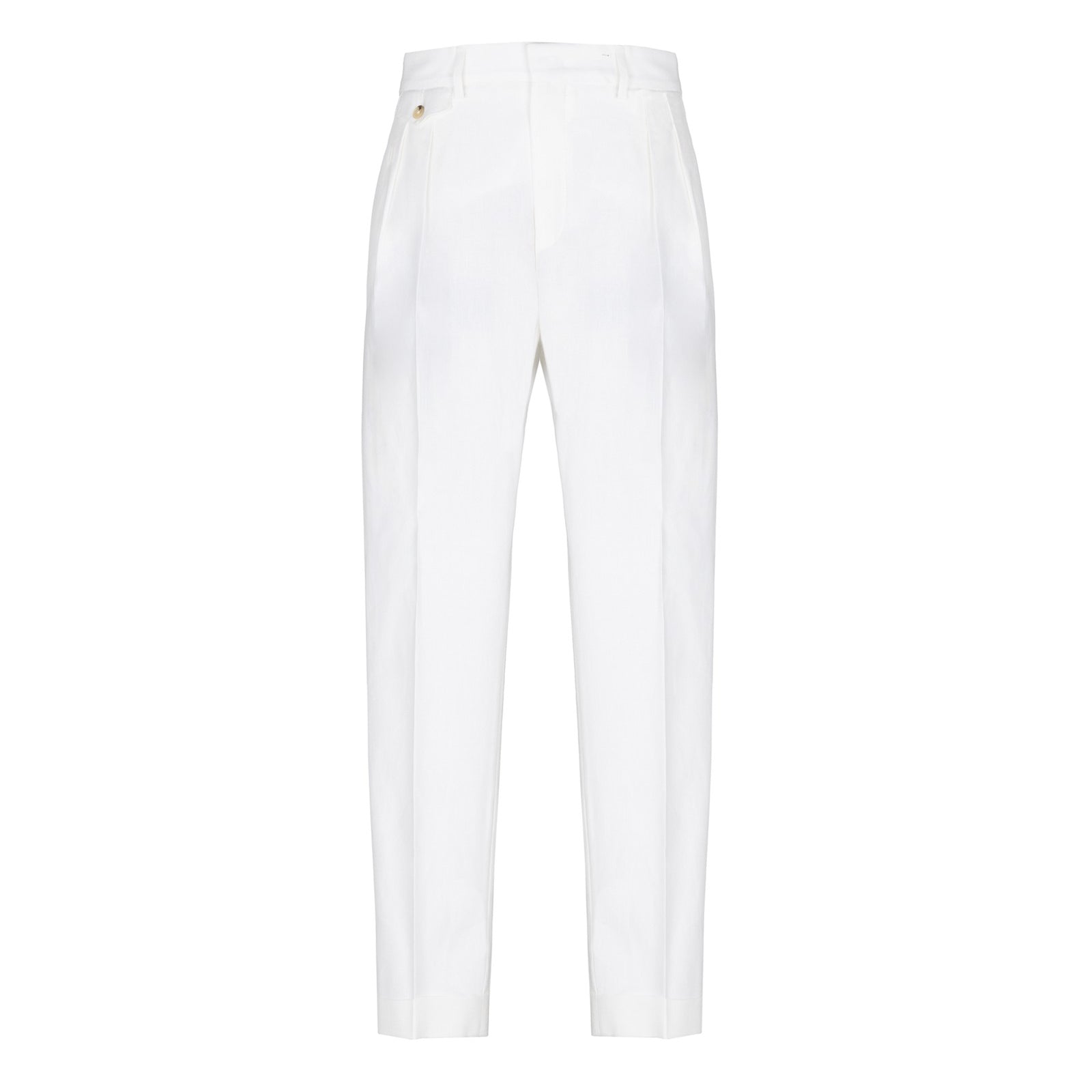 Pantalone doppia pinces denim misto lino cotone 44 / BIANCO