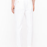 Pantalone doppia pinces denim misto lino cotone 44 / BIANCO