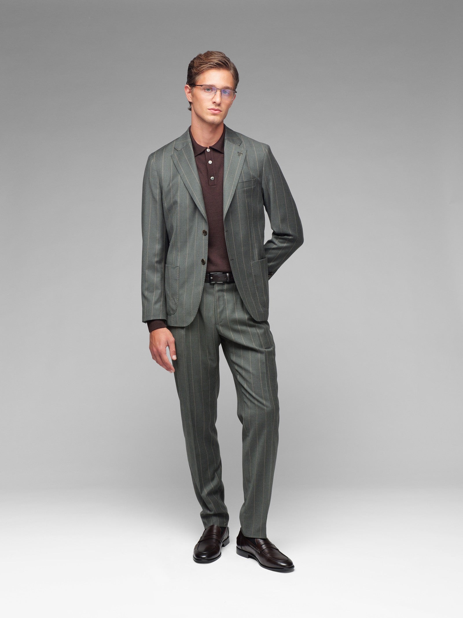 Abito gessato pura lana stretch 44 / VERDE