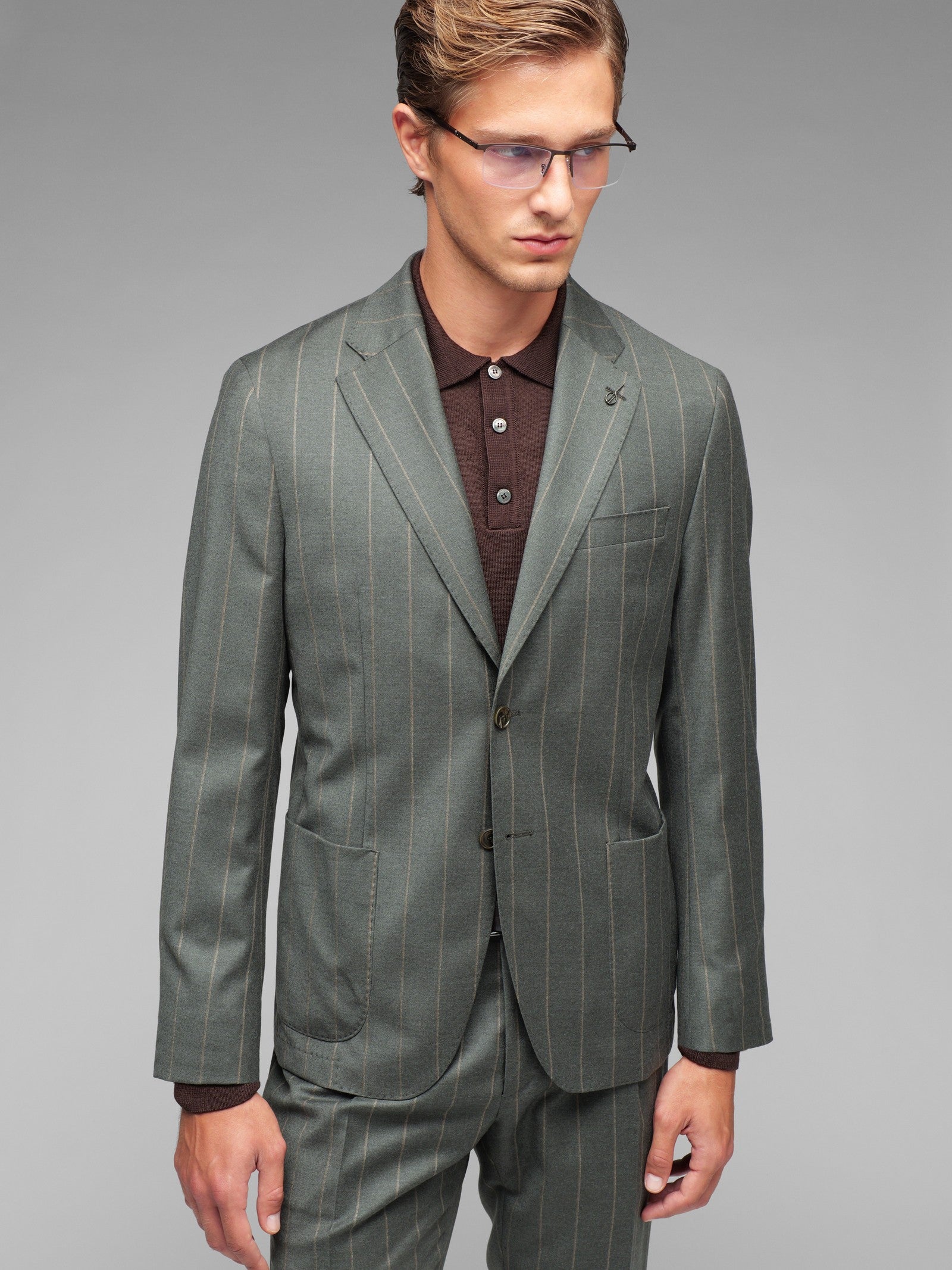 Abito gessato pura lana stretch 44 / VERDE