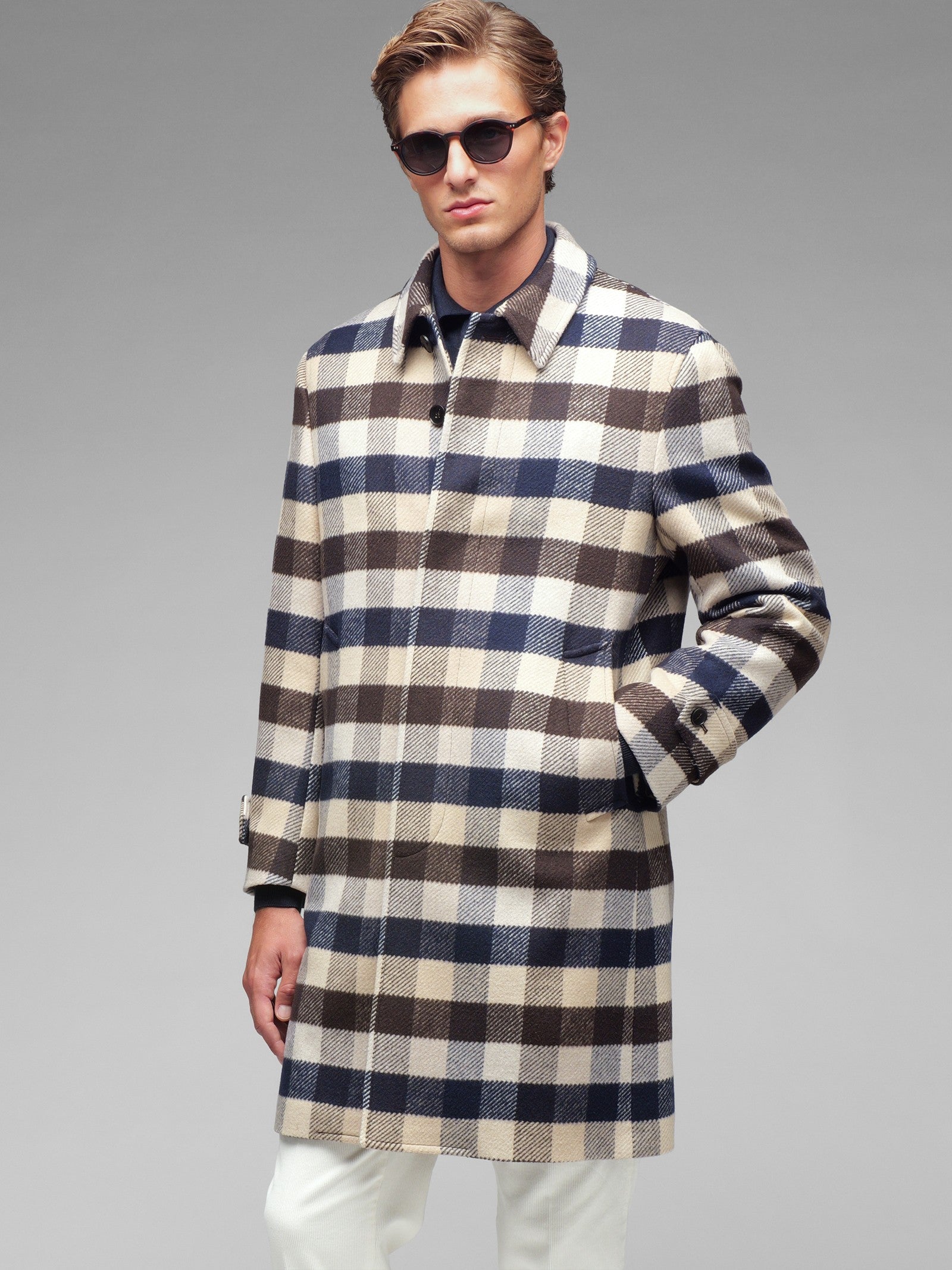 Cappotto check misto lana 44 / MARRONE