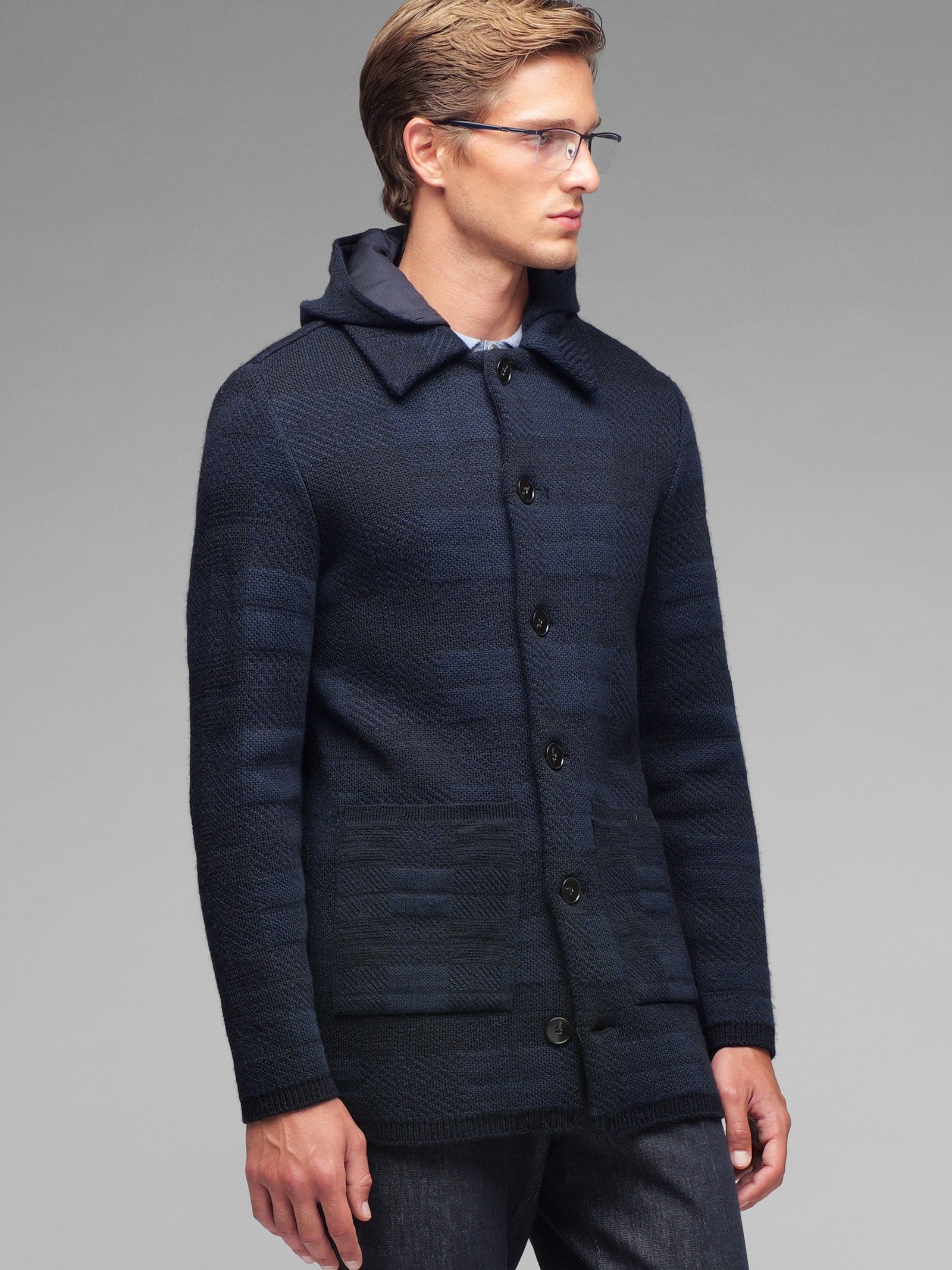 Cappotto in maglia check misto lana 44 / BLU
