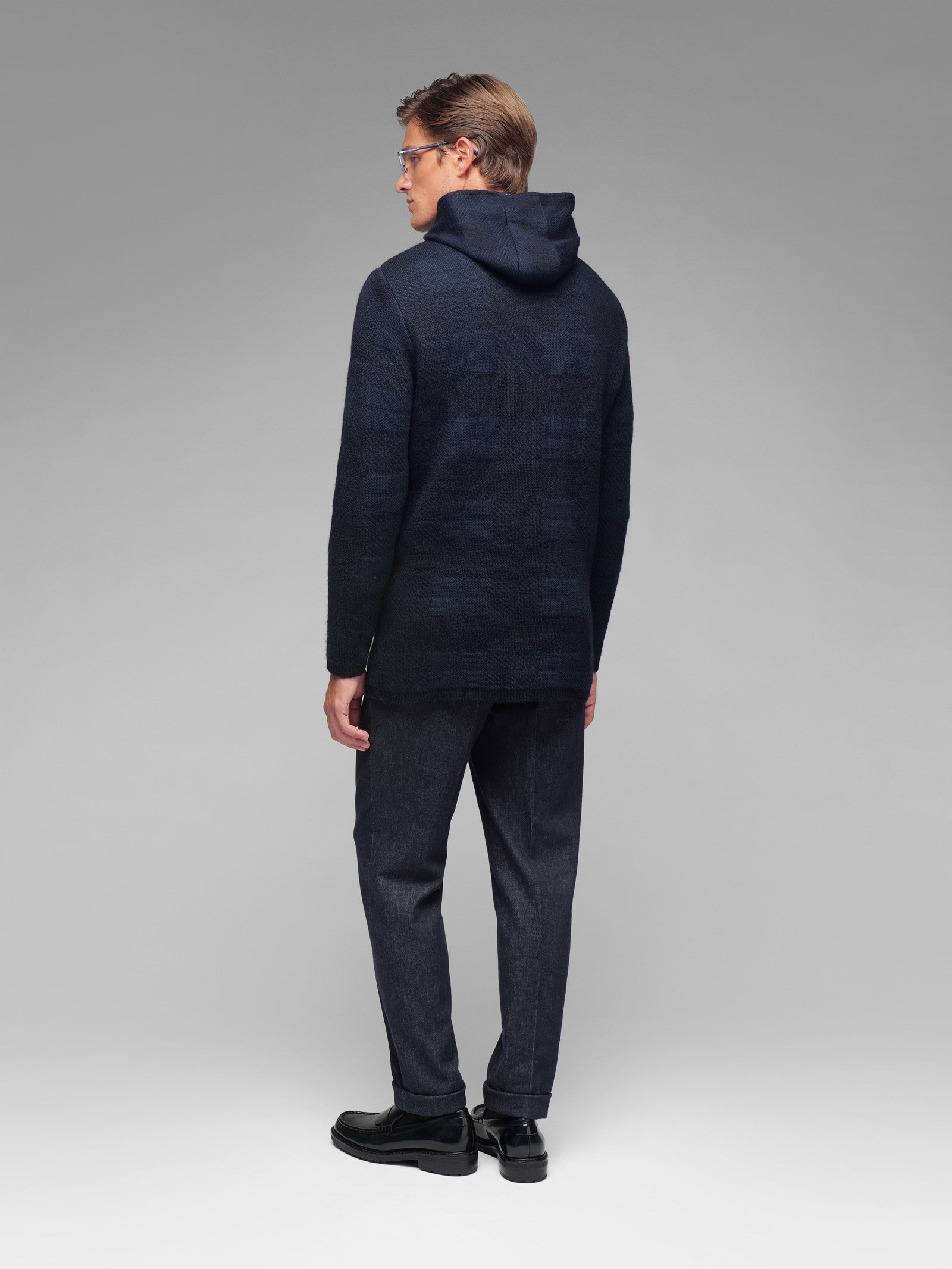 Cappotto in maglia check misto lana 44 / BLU