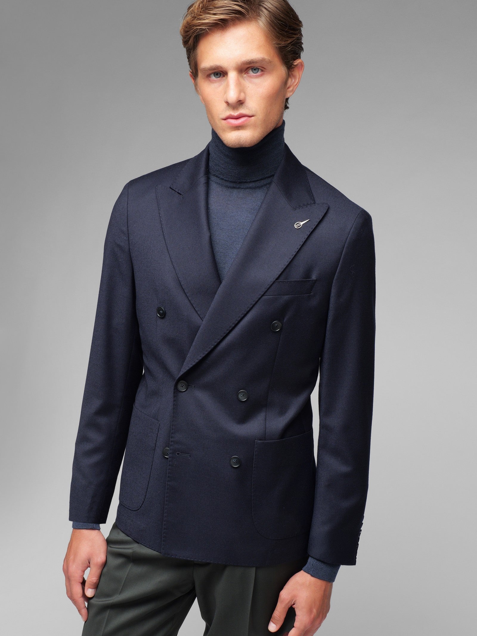 Giacca doppiopetto flanella di lana stretch 44 / BLU