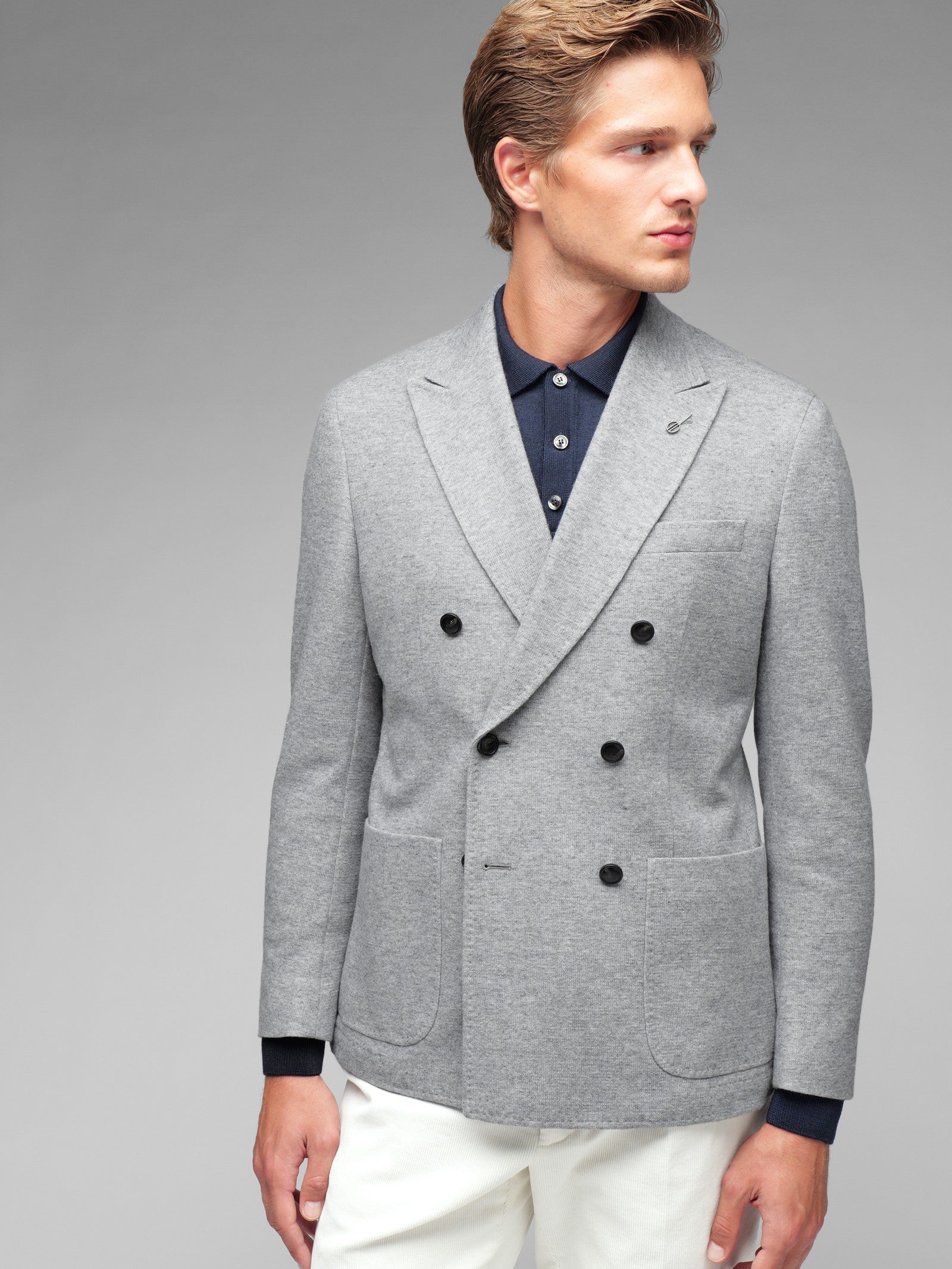 Giacca doppiopetto jersey misto lana cashmere 44 / GRIGIO