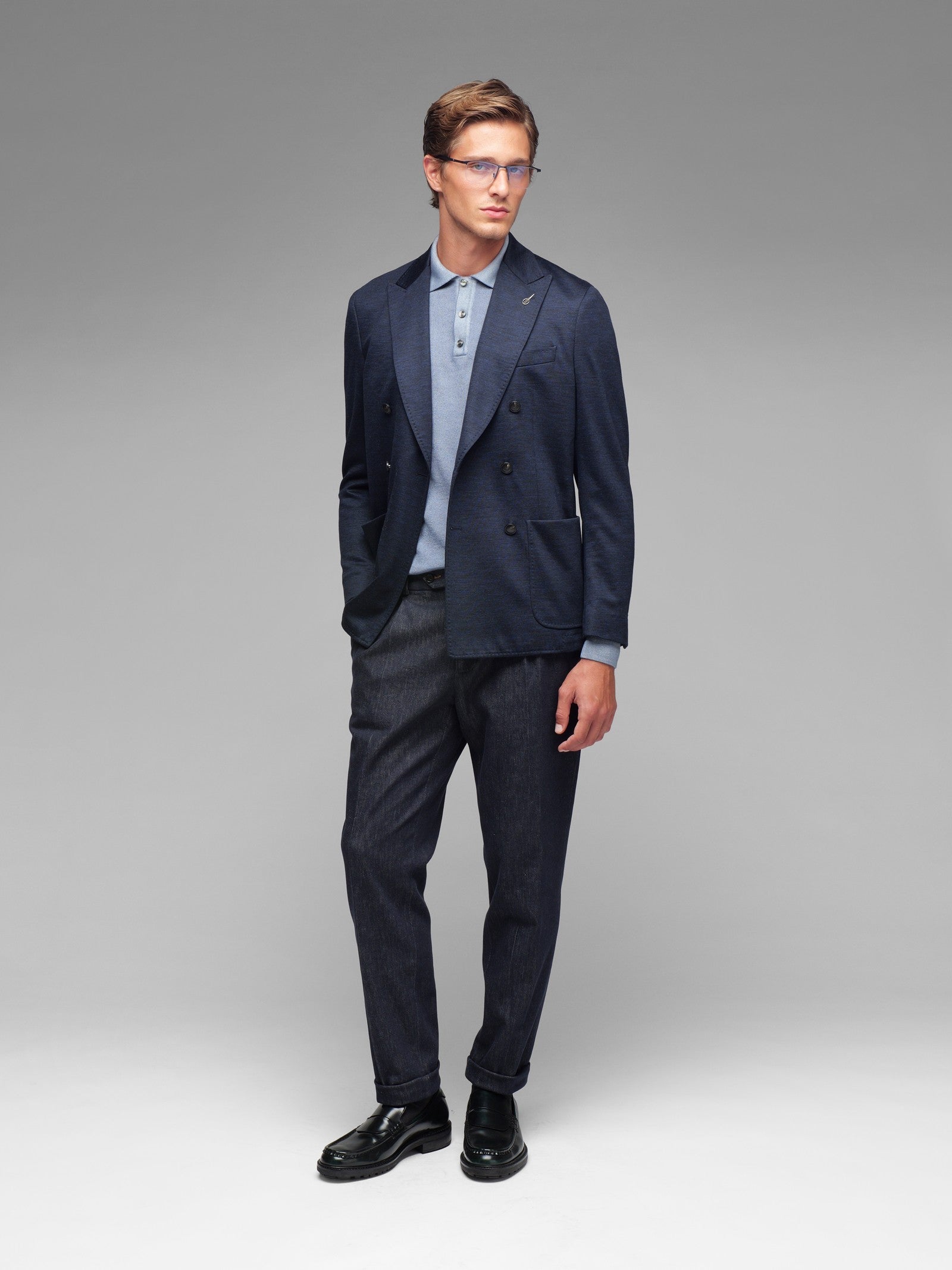Giacca doppiopetto jersey misto lana 44 / BLU