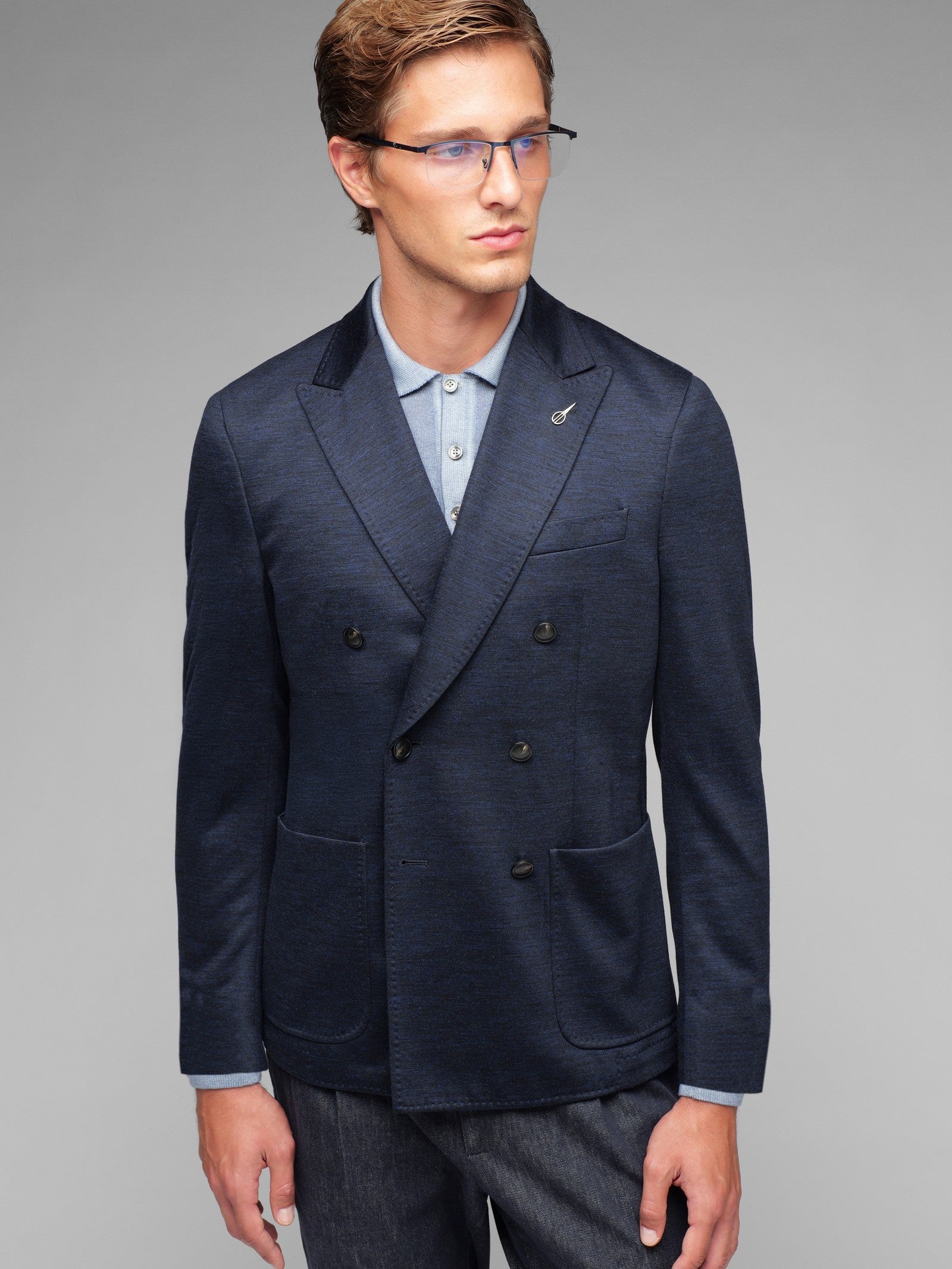 Giacca doppiopetto jersey misto lana 44 / BLU