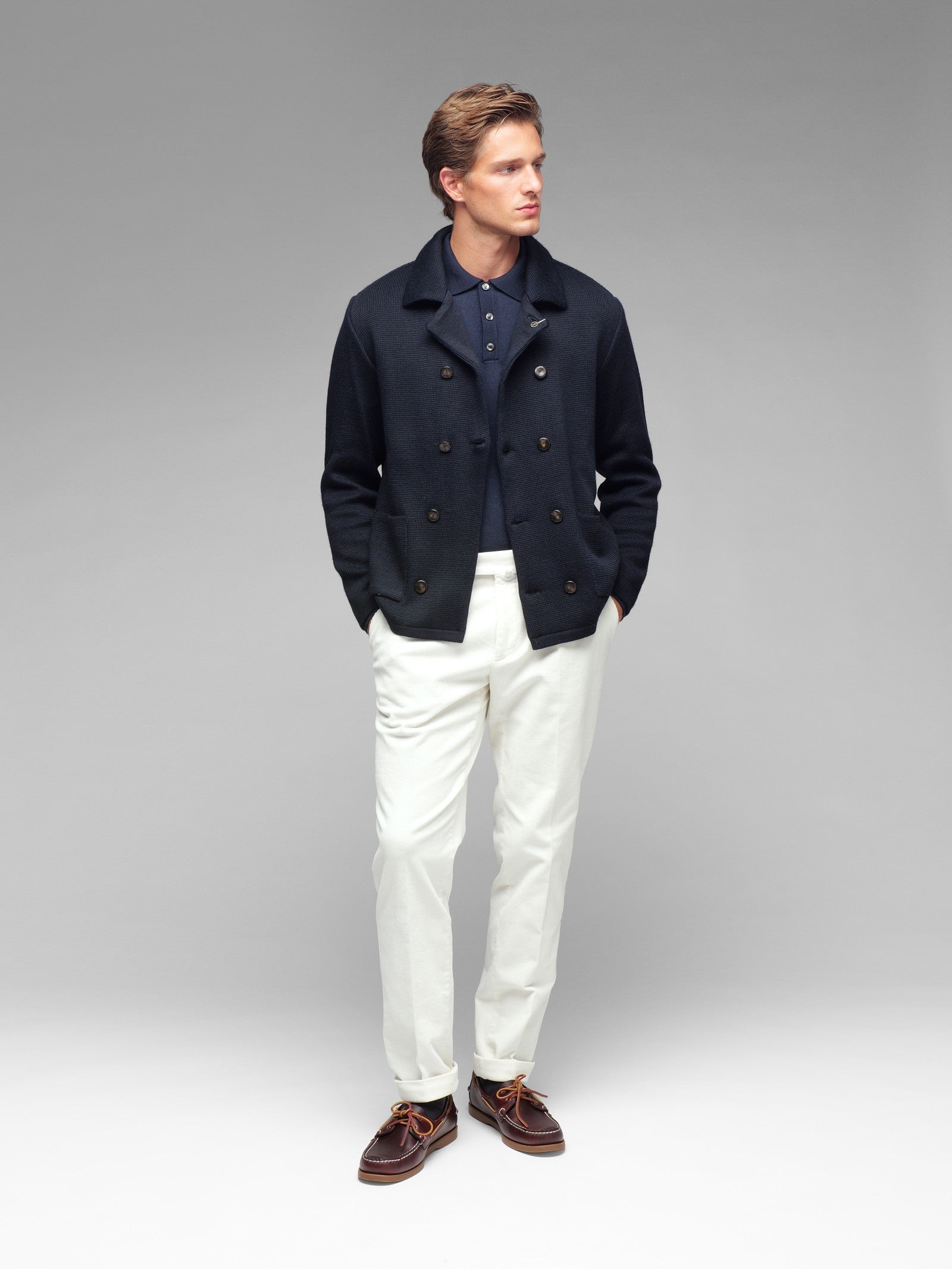 Giaccone doppiopetto in maglia misto lana 44 / BLU