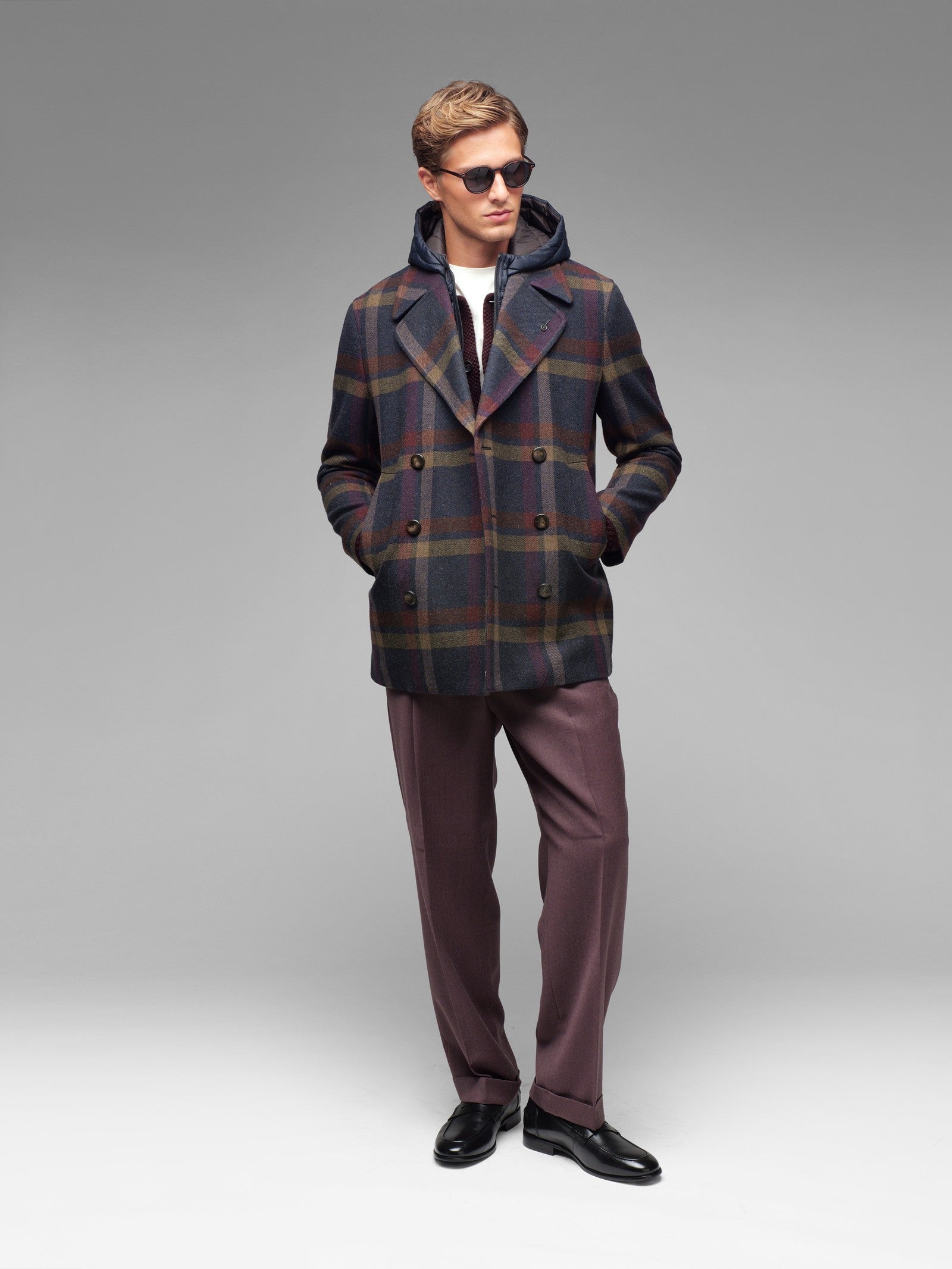 Peacoat con pettorina overcheck misto lana 44 / BLU
