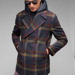 Peacoat con pettorina overcheck misto lana 44 / BLU