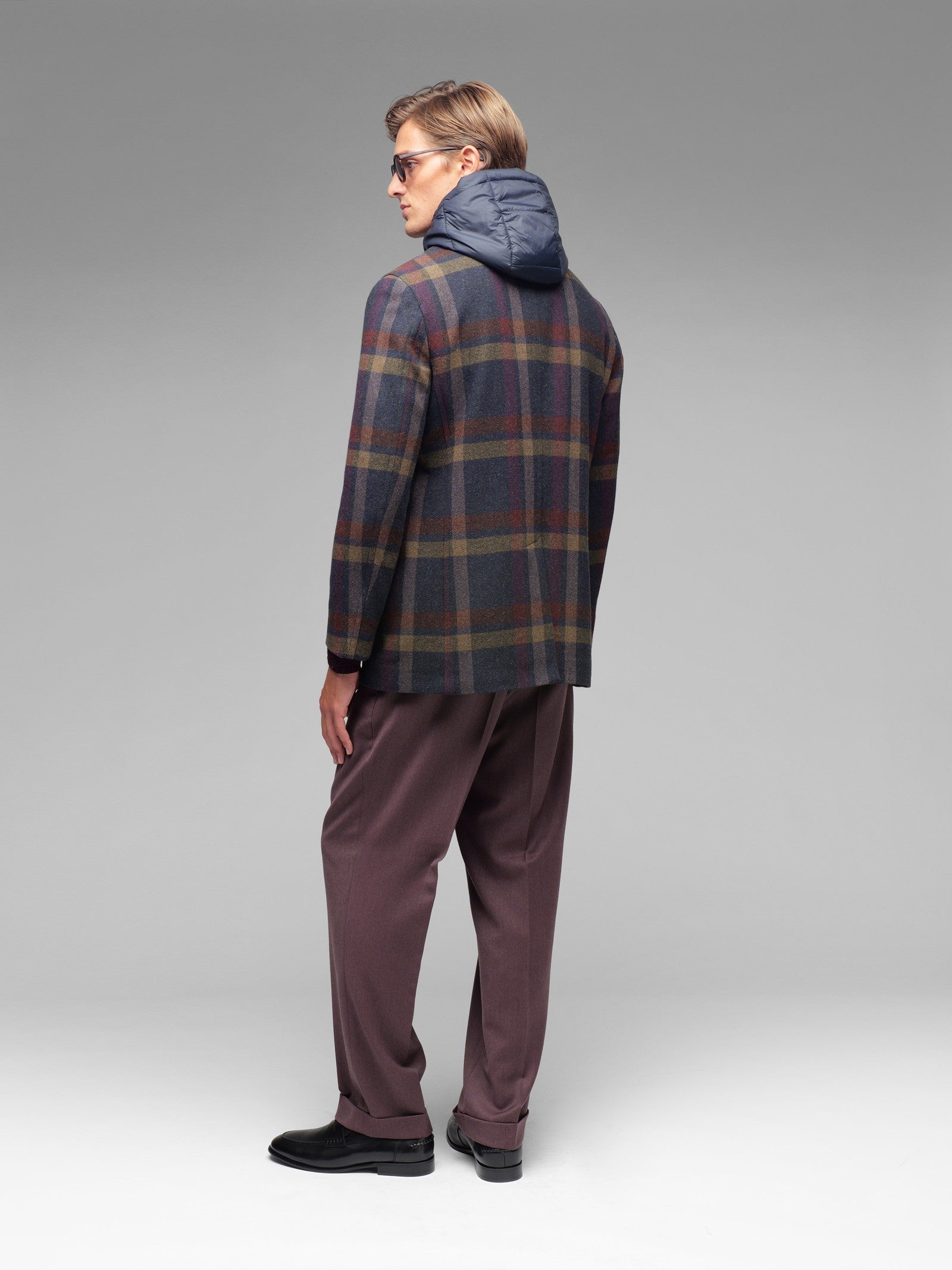 Peacoat con pettorina overcheck misto lana 44 / BLU
