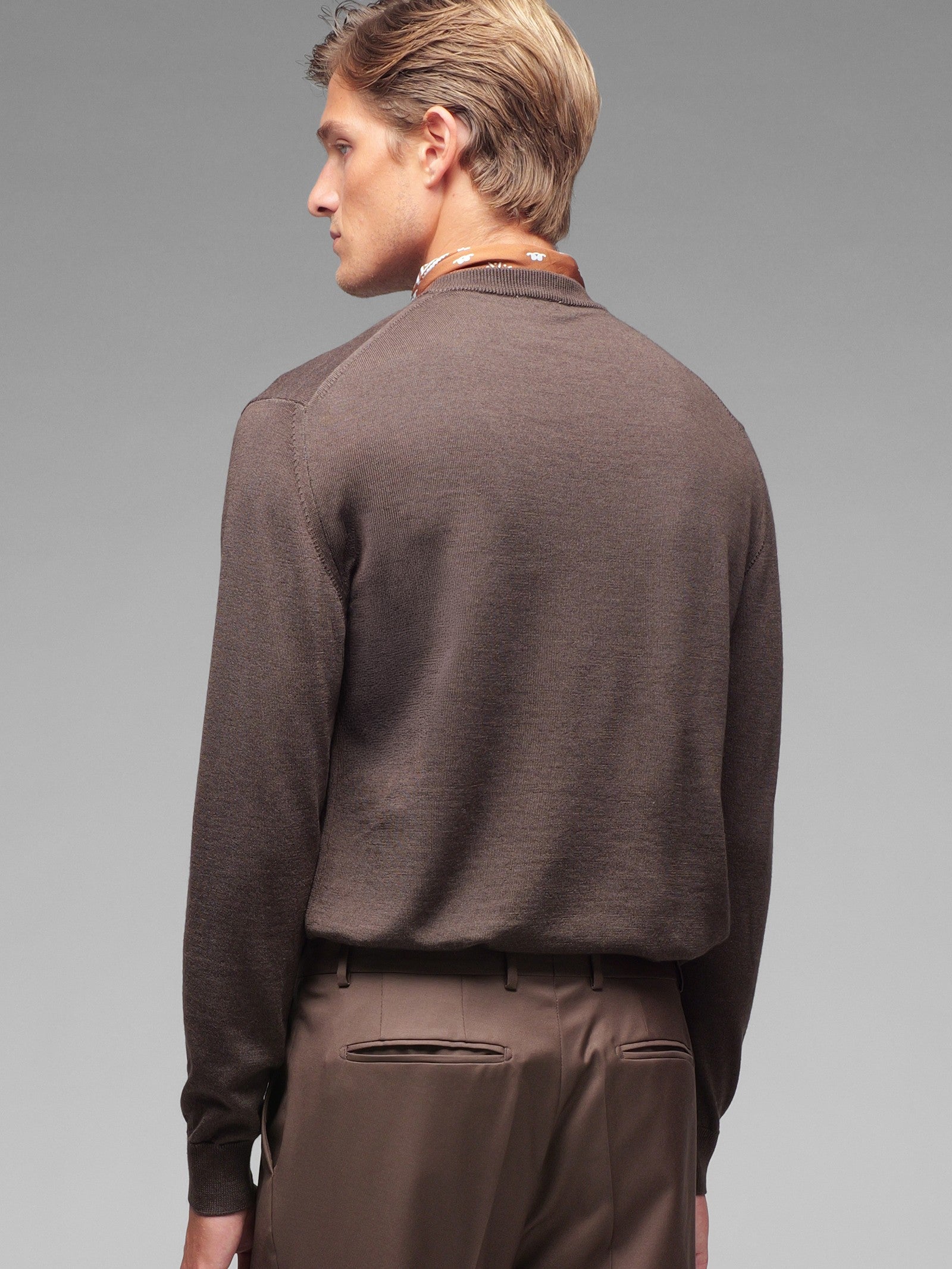 Maglia girocollo rasato pura lana merinos 3XL / MARRONE