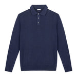Polo manica lunga rasato pura lana merinos 3XL / BLU