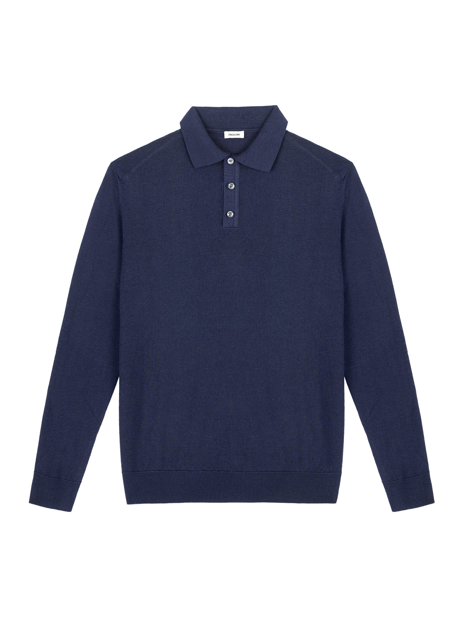 Polo manica lunga rasato pura lana merinos 3XL / BLU