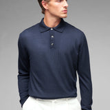 Polo manica lunga rasato pura lana merinos 3XL / BLU