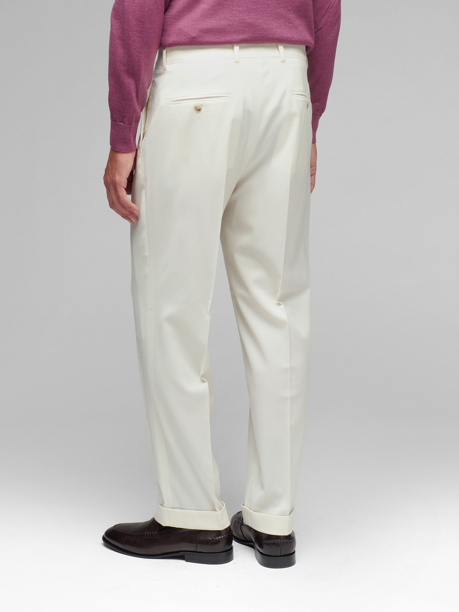 Pantalone doppia pinces flanella di lana stretch 44 / BIANCO