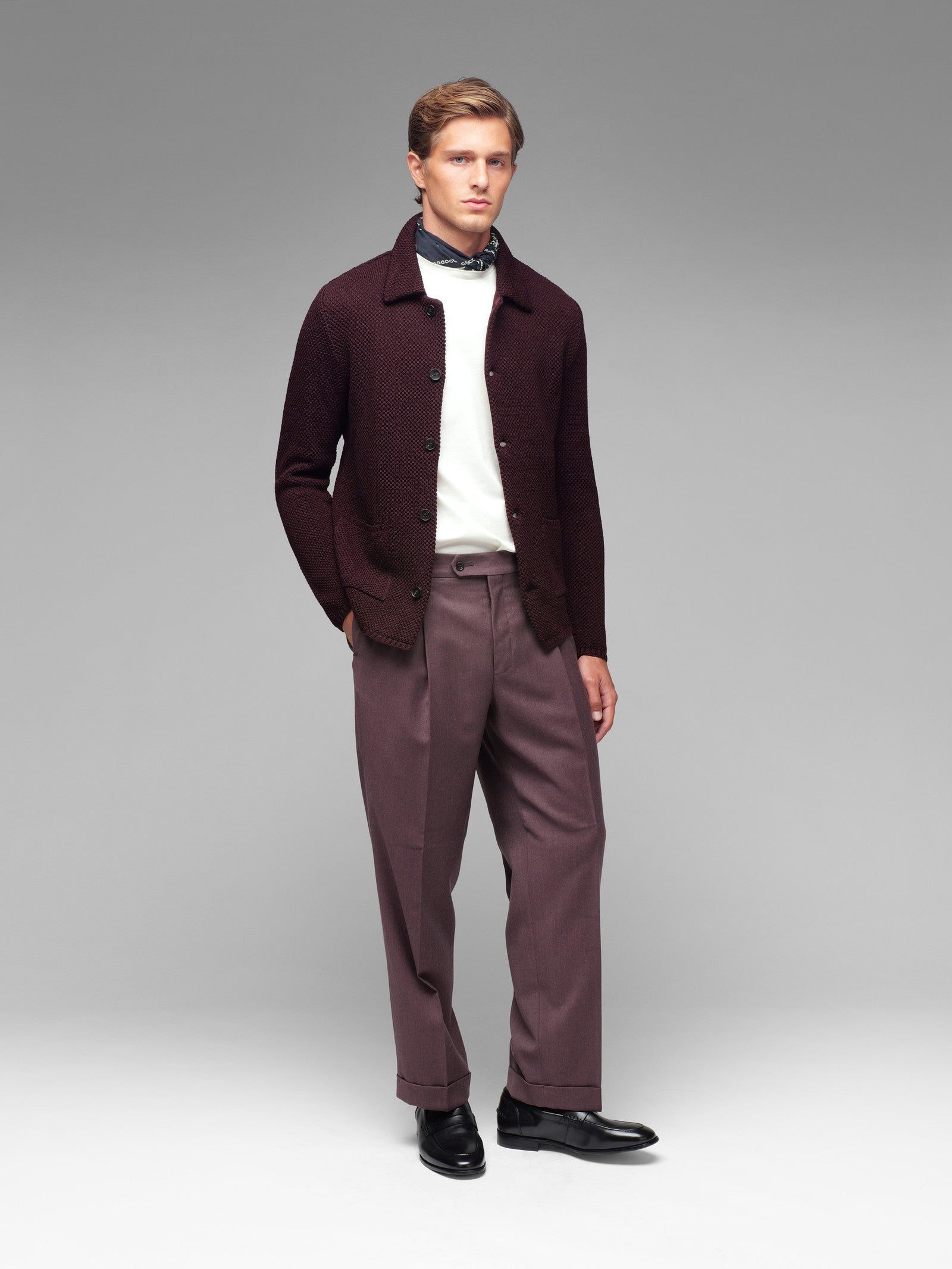Pantalone doppia pinces flanella di lana stretch 44 / ROSSO