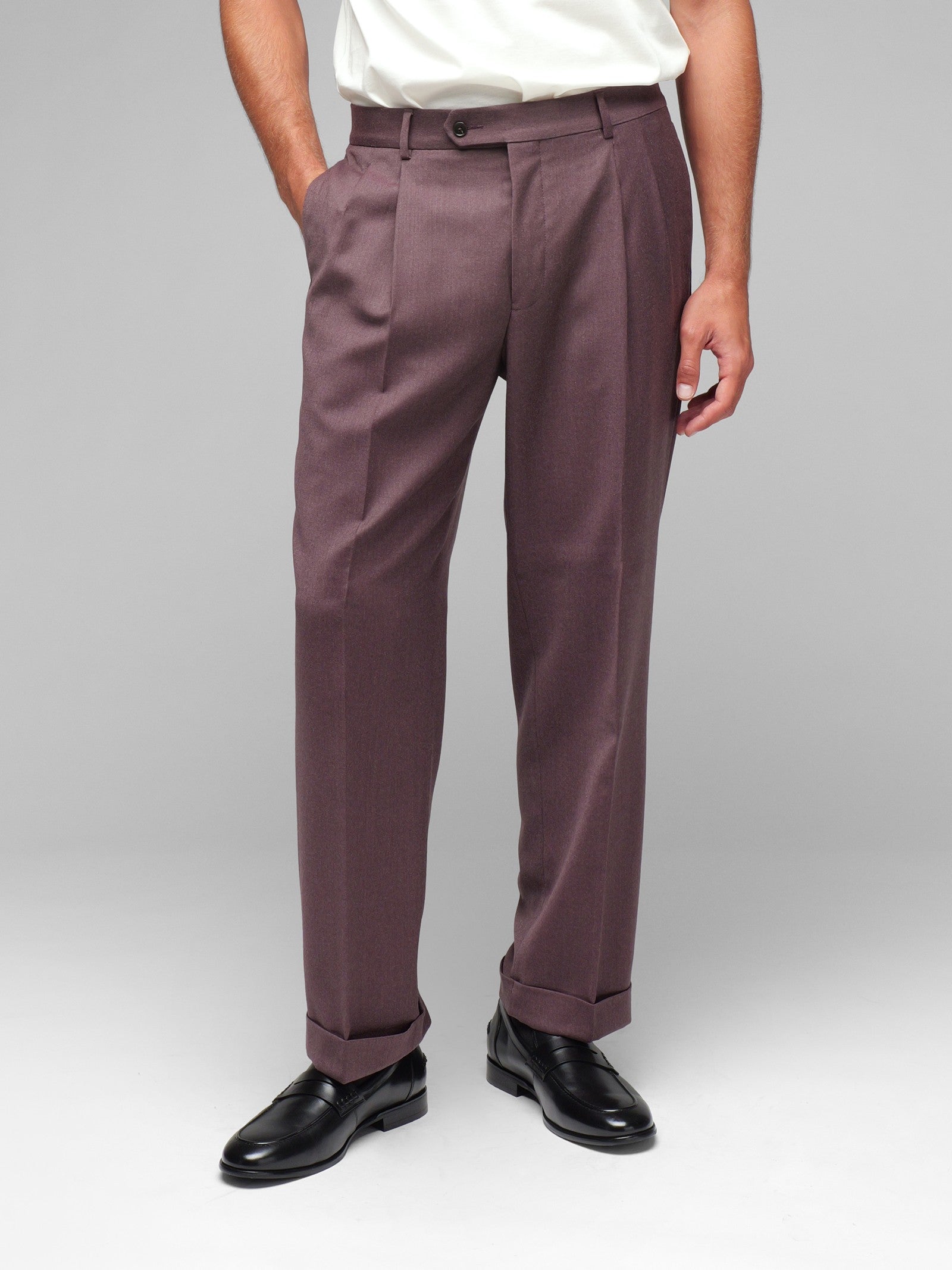 Pantalone doppia pinces flanella di lana stretch 44 / ROSSO