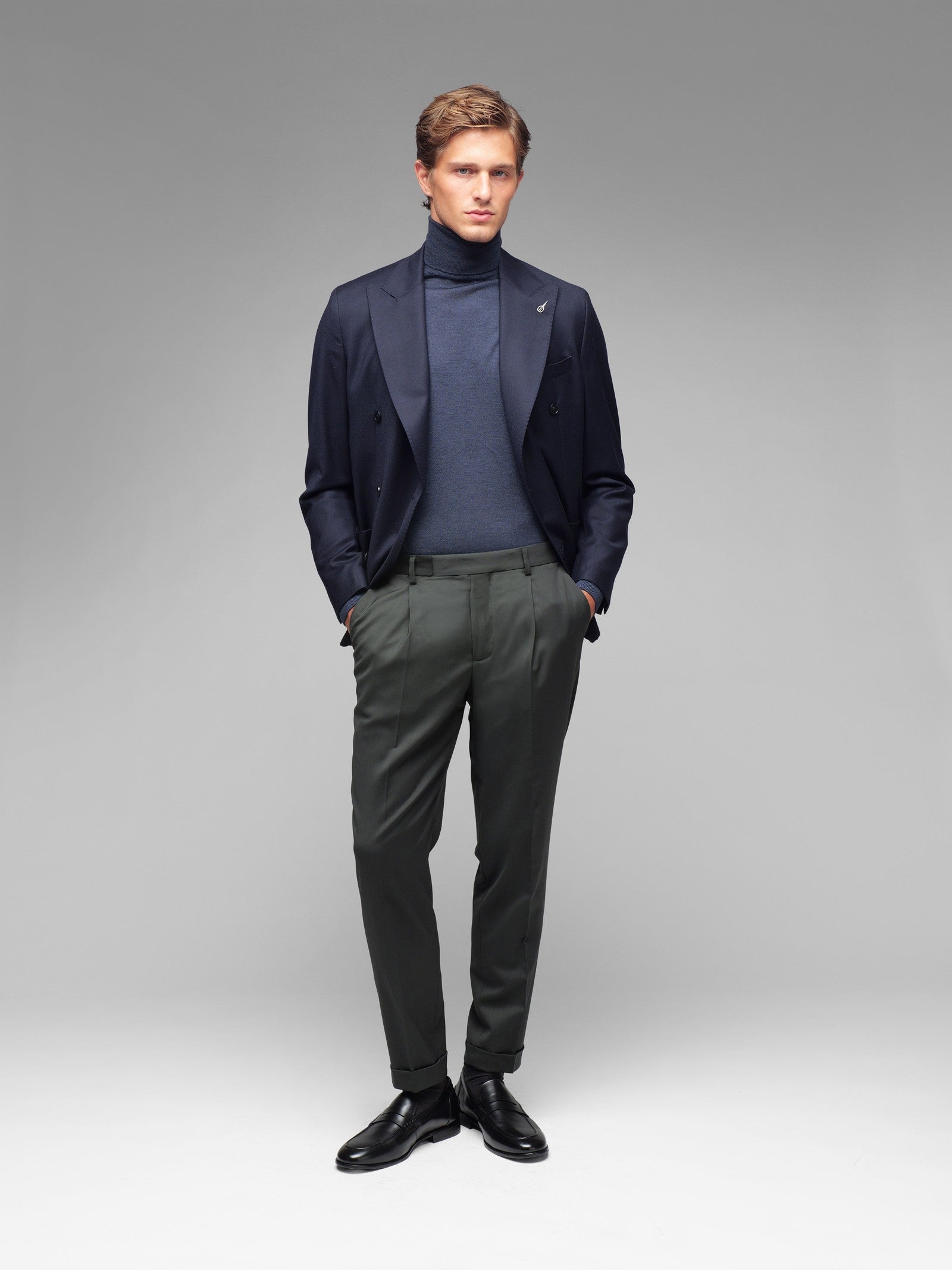 Pantalone pinces saglia di lana stretch 44 / VERDE