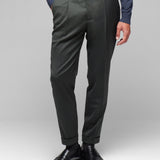Pantalone pinces saglia di lana stretch 44 / VERDE